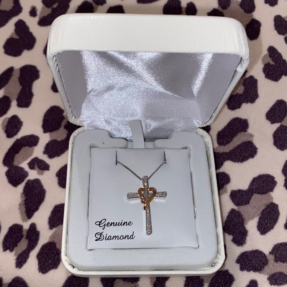 14k & Sterling Silver Diamond Cross Necklace